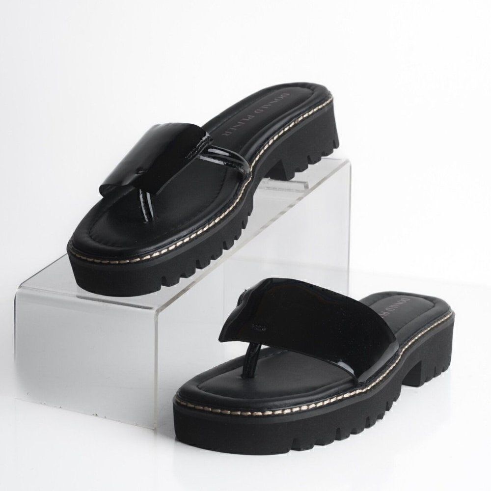 Donald Pliner Womens Beulah Platform Sandals Thongs Patent Leather Black US 8.5